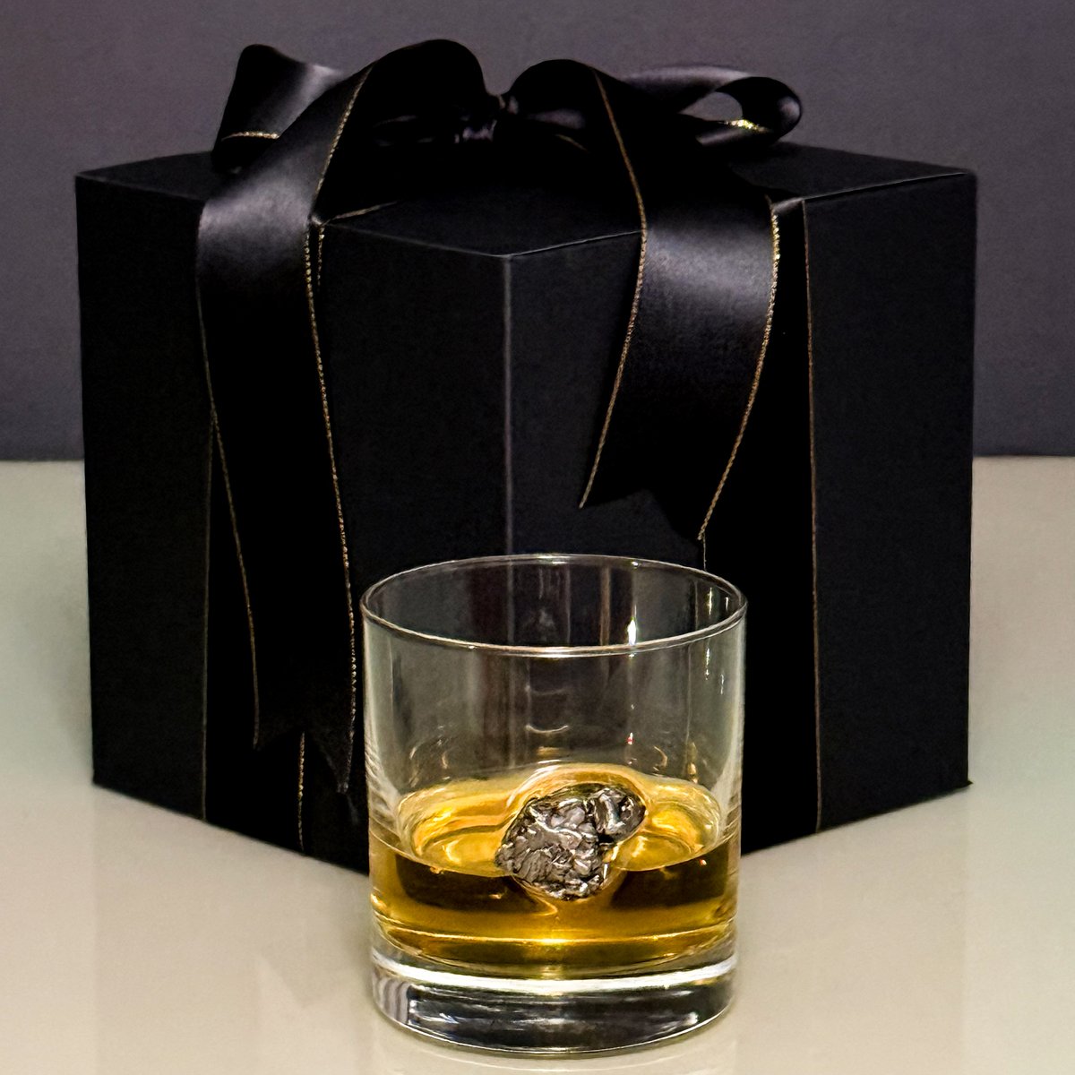 Solstice Foundry meteorite whiskey glass with gift box